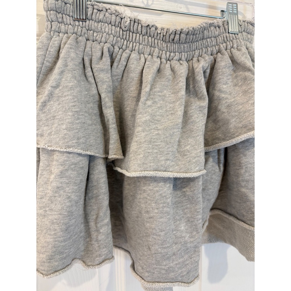 Aerie Ruffle Tiered Mini Skirt Gray Elastic Waist Athleisure Casual Womens Small - Picture 2 of 5